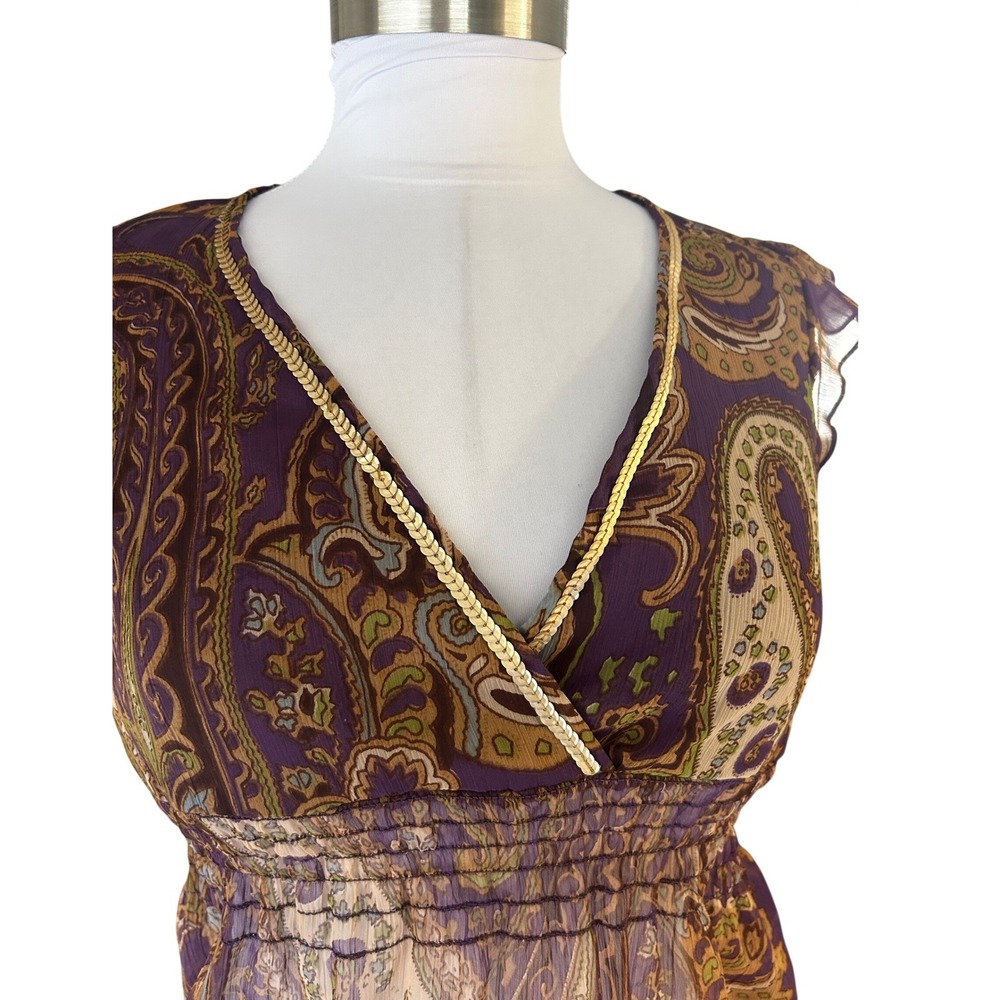 52 Weekends Purple Paisley Sequin Trim Smocked Empire Waist Blouse Small Y2K - Picture 6 of 8